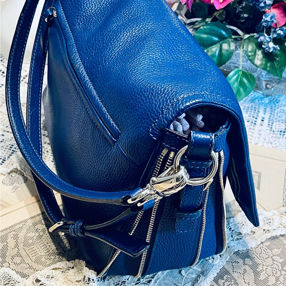 KATE SPADE Cobalt Blue Pebbled Leather Satchel Tote Shoulder OR Hand Bag CLEAN